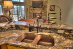 Beautiful double copper sinks in kitchen 